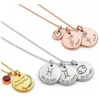 BS Schmuckdesign Kette mit Anhänger mit Gravur Personalisierte Halskette Damen mit Gravur und Symbolen Namenskette (inkl. Gravur & Schmuckbox)