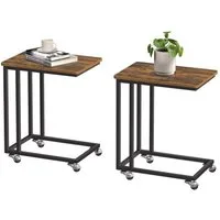 VASAGLE Beistelltisch (2-St), mit Rollen, C-Form, mobiler Kaffeetisch, 35 x 50 x 60 cm