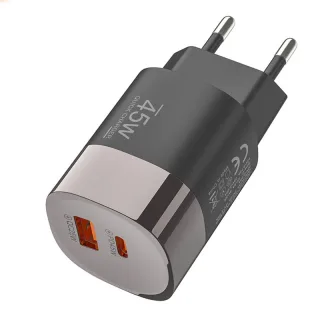 APD-527 PD45W 2-Port USB PD Charger USB-A+Type-C PD QC Fast Charging Wall Charger Adapter EU Plug for iPhone 17 17Pro 16