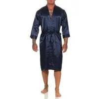 EloModa Morgenmantel Herren Morgenmantel Robe Bathrobe Bademantel Satin, M L XL 2XL, wadenlang, Polyester