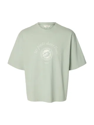 SELECTED MEN - SLHBOXYNORMAN GRAPHIC SS O-NECK TEE Aqua Gray - Gr. - L