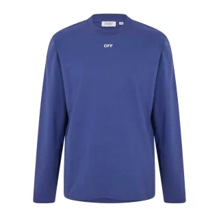 Off White - T-Shirt für Herren, Rundhalsausschnitt, Regulär, Langärmlig (Dunkelblau/Weiß)