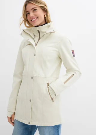 bonprix wasserabweisende Stretch-Softshell-Longjacke, grau, Gr.42, Ansprechende Softshell Übergangsjacke mit Windschutz-Leiste, aus Softshell