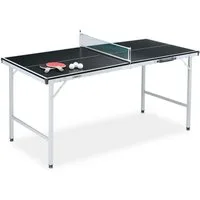 relaxdays Tischtennisplatte Schwarze Tischtennisplatte mit Zubehör