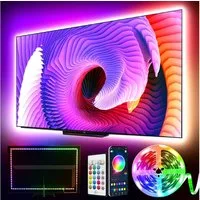Rosnek LED Stripe 2/5M, RGB, APP/Fernbedienung, USB, für Schlafzimmer TV, LED Hintergrundbeleuchtung Computer Monitore Deko