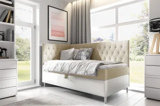 Boxspringbett Gästebett Kinderbett FINJA Nr.3 100x200cm Weiss-Beige Seite Links