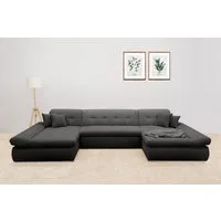 DOMO collection Wohnlandschaft MORIC wahlweise mit Bettfunktion und Armteilverstellung, XXL, U-Form, beidseitig mit Recamiere, incl. Zierkissen, Cord-Bezug