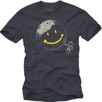 MAKAYA T-Shirt Cooles Shirt für Herren mit Astronaut und Smile Motiv (Schwarz, Blau, Grün, Blaugrau, S, M, L, XL, XXL, 3XL, 4XL, 5XL) Baumwolle