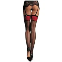 Fiore Strapsstrümpfe Sensual (Packung, 1 Paar) Strapsstümpfe mit rotem Arabesken-Motiv und Kontrast-Naht