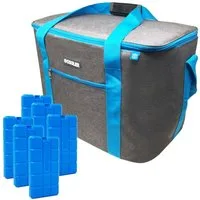 ToCi Kühltasche 36 Liter große Kühltasche Kühlbox Dunkelgrau mit 6er-Set Kühlakkus