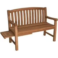 MR.DEKO Gartenbank Lancaster Teak Holz Bank 120cm mit Seitentisch (Auszug), wetterfest (Gartenbank mit integriertem Tisch, 1-St., 1 Gartenbank mit einseitig ausziehbarem Seitentisch), Ergonomische Teakbank mit integriertem Seitentisch