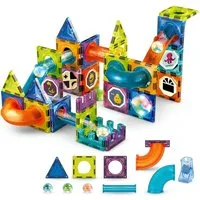 Goldstern-Tech 75- oder 110-teilig LightCube Magnetspielbausteine, (kreatives Spielset, 75 St., Kombiniertes Bau- und Kugelbahnsystem), STEM-Konstruktionsspiel für kreatives 2D- & 3D-Bauen