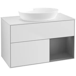 Villeroy und Boch Finion Waschtischunterschrank FA21GKMT 100cm, Abdeckplatte white matt, Regale Anthracite matt lacquer, White matt lacquer