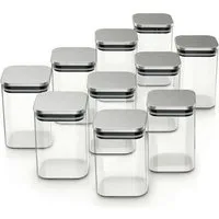 Arendo Aufbewahrungsbecher Glasbehälter-Set 10x 1,65L Borosilikatglas mit Edelstahldeckel, Borosilikatglas, Edelstahl, Silikon, (Vorratsbehälter-Set, 10-tlg., 10er Set), Hitzebeständig, umweltfreundlich, langlebig, mikrowellengeeignet