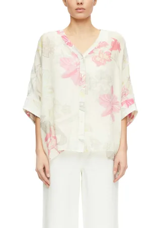 comma - Bluse mit Blumendruck pink/weiß - Gr. - S