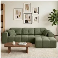 skølm Sofa Vanaheim, Vollschaumcouch vakuumiert verpackt, Couch 3 Sitzer mit Hocker & 2 Kissen, dunkelgrün, kein Aufbau erforderlich