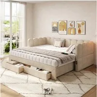 Flieks Daybett, Polsterbett Tagesbett 90/180x190cm mit Ausziehbett, 2 Schubladen, USB