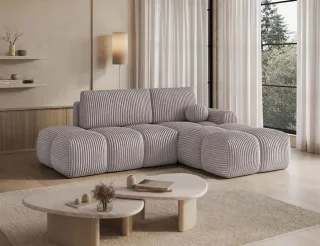 Ecksofa mit Schlaffunktion Sofa PLAY Stoff Tilia Silbergrau Ottomane Rechts