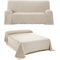 Beautex Tagesdecke, Wohnzimmer Decke aus Baumwolle, Sofadecke, Bettüberwurf, edles, schlichtes Design, feine Fransen, zwei Größen