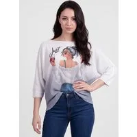 PEKIVESSA Strickpullover Fledermauspullover mit Allover-Print Partygirl mit U-Boot-Ausschnitt