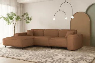 Ecksofa Designersofa GLORIA in Stoff Artico Rostbraun Ottomane Links