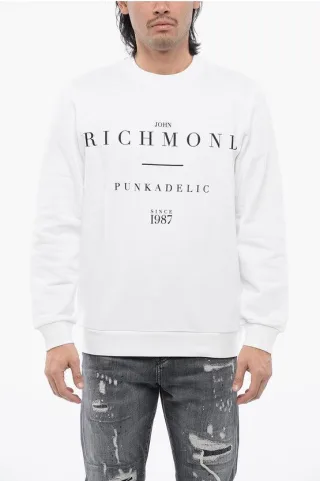 Sweatshirt aus gebürsteter Baumwolle mit Rundhalsausschnitt und Logo-Print in Weiß