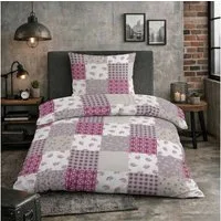 Casa Colori Bettwäsche Renforce Ganzjahres Bettgarnitur 135x200 cm, Renforce, 2 teilig, Braun Violett kariert