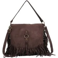 ITALYSHOP24 Schultertasche Damen Shopper Tasche Umhängetasche Fransen Boho Crossbody Reise Bag, Samt Messenger Hobo Bag Velour Leder Optik City Beutel Henkel, leicht