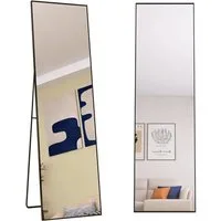 FUROKOY Ganzkörperspiegel Standspiegel mit Ständer, Metallrahmen (Garderobenspiegel, 1-St), Rechteckiger Wandspiegel,150x40cm für Wohnzimmer, Schlafzimmer,Schwarz