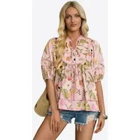 Imily Bela Kurzarmbluse Damen Babydoll Tops mit Blumenmuster (Packung, 1-tlg., 1per-Pack) mit V-Ausschnitt