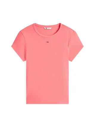 Tommy Jeans - T-Shirt mit Rippstruktur pink - Gr. - S