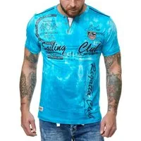 L.gonline Kurzarmshirt Herren T-Shirt mit Knopfleiste, Verwaschen kurzarm mit gestickten (Shirt Kurzarmshirt Tee, 1-tlg) Fitness Freizeit Casual