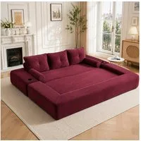 HAUSS SPOLE Schlafsofa 3-Sitzer Klappsofa aus Cord,Loungesofa mit Getränkehalter & Taschen, Cord-Multifunktionssofa mit hochdichtem Schaumstoff und Reißverschluss, Dreisitzer ausklappbare Schlafcouch-Funktion