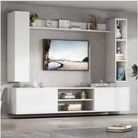 Merax Wohnwand mit Vitrine und TV-Schrank, (4-St), 2 Wandschränke & Wandregal, flexibles Design, stehend & hängend