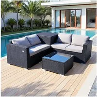 HOMAVO Gartenlounge-Set mit Beistelltisch, Aufbewahrungsbox & Abdeckung, (Set, 7-tlg, Gartenmöbel set 4 Personen)