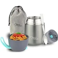 Milu Thermobehälter Edelstahl Thermobehälter Lunchbox 450 ml, Warmhaltebehälter mit Löffel, Thermobecher, auslaufsicher