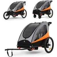Kinderkraft Fahrradkinderanhänger NAVA, 3in1 Fahrradanhänger, Buggy & Jogger, Hand- & Fußbremse, für 2 Kinder