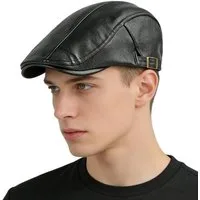 LuxusKollektion Schiebermütze Schiebermütze Herren PU Leder Flatcap Gatsby Newsboy M-L Schwarz