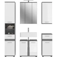 welltime Badmöbel-Set LUCCA, 5-teilig, inklusive LED Beleuchtung, bestehend aus:, (Set, 5-St), Hochschrank, WBU, Spiegelschrank, Unterschrank, Hängeschrank