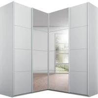 rauch Schwebetürenschrank Schrank Garderobe Eckkleiderschrank QUADRA Front in Dekor/Hochglanz (in den Höhen 210/229 cm, inkl. Soft-Close-Funktion) großer Eckschrank mit viel Stauraum, Maß 181x187 cm MADE IN GERMANY
