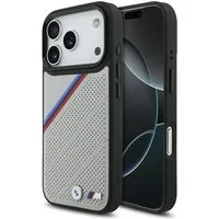 BMW Handyhülle Case iPhone 17 Pro MagSafe Kunstleder grau Tricolor Logo Metall 6,3, Kantenschutz