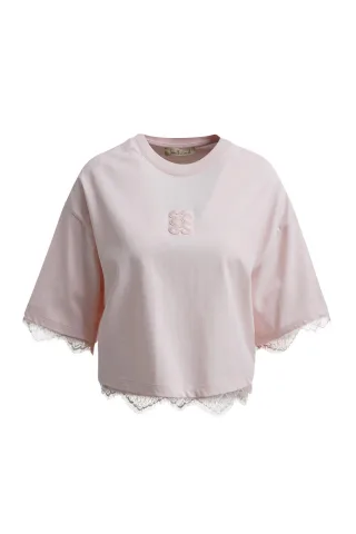 Smith&Soul - Boxy Cropped T-Shirt Lace Hem blush - Gr. - XS