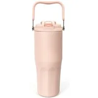 OSTWOLKE Isolierflasche Thermobecher mit Strohhalm und Henkel Tragbare Autobecher Sportflasche, 800ml, Reiseflasche, Trinkflasche für Reisen, Sport, Schule