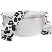 MIRROSI Bauchtasche Damen, Echtleder, Leder, Made in Italy, Umhängetasche, Brusttasche, (Schultertasche für jeden Anlass (1 Tasche & 1 / 2 Gurte), METALIC Gold Silber Crossbody Bag, verstellbare Schulterriemen