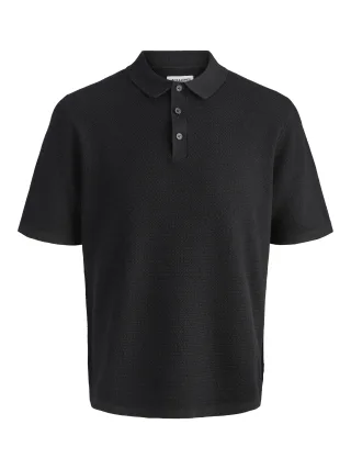 JACK&JONES - JJEGEORGE KNIT POLO SS SN Schwarz - Gr. - S