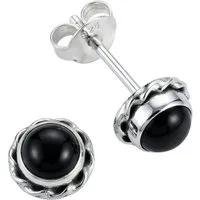 mantraroma Paar Ohrstecker NALU aus 925 Silber mit Onyx (Paar, Paar Ohrringe mit Schmuckbeutel), 925 Sterling Silber Ohrringe für Damen