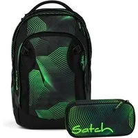 Satch Schulranzen Schulrucksack-Set MATCH PLUS Seismic Green 2-teilig (2-teilig), Schulranzen, ergonomisch, 30 + 5 Liter, 4 Fächer