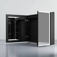 WDWRITTI Spiegelschrank Bad mit Beleuchtung 80 x 60 cm Badezimmerspiegelschrank LED 2 türen (Schrank Schwarz matt, Anti-fog, 3Lichtmodi, Dimmbar, Speicherfunktion, Doppelseitiger Spiegel, Verstellbare Glasböden) Metall Schrank, mit Netzadapter