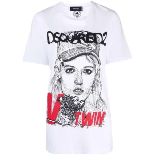 Dsquared2 V Twin Grafik Weißes T-shirt