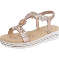 Ital-Design Damen Sandalette mit Schmucksteinen und Plateau Plateausandaletten (91970814) Keilabsatz/Wedge Keilsandaletten in Champagner